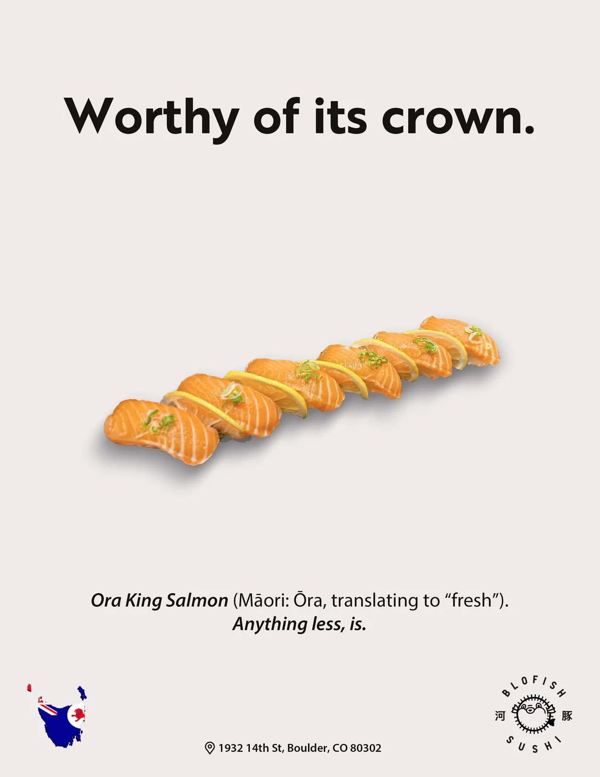 Blofish Sushi ad — “Worthy of its crown.”