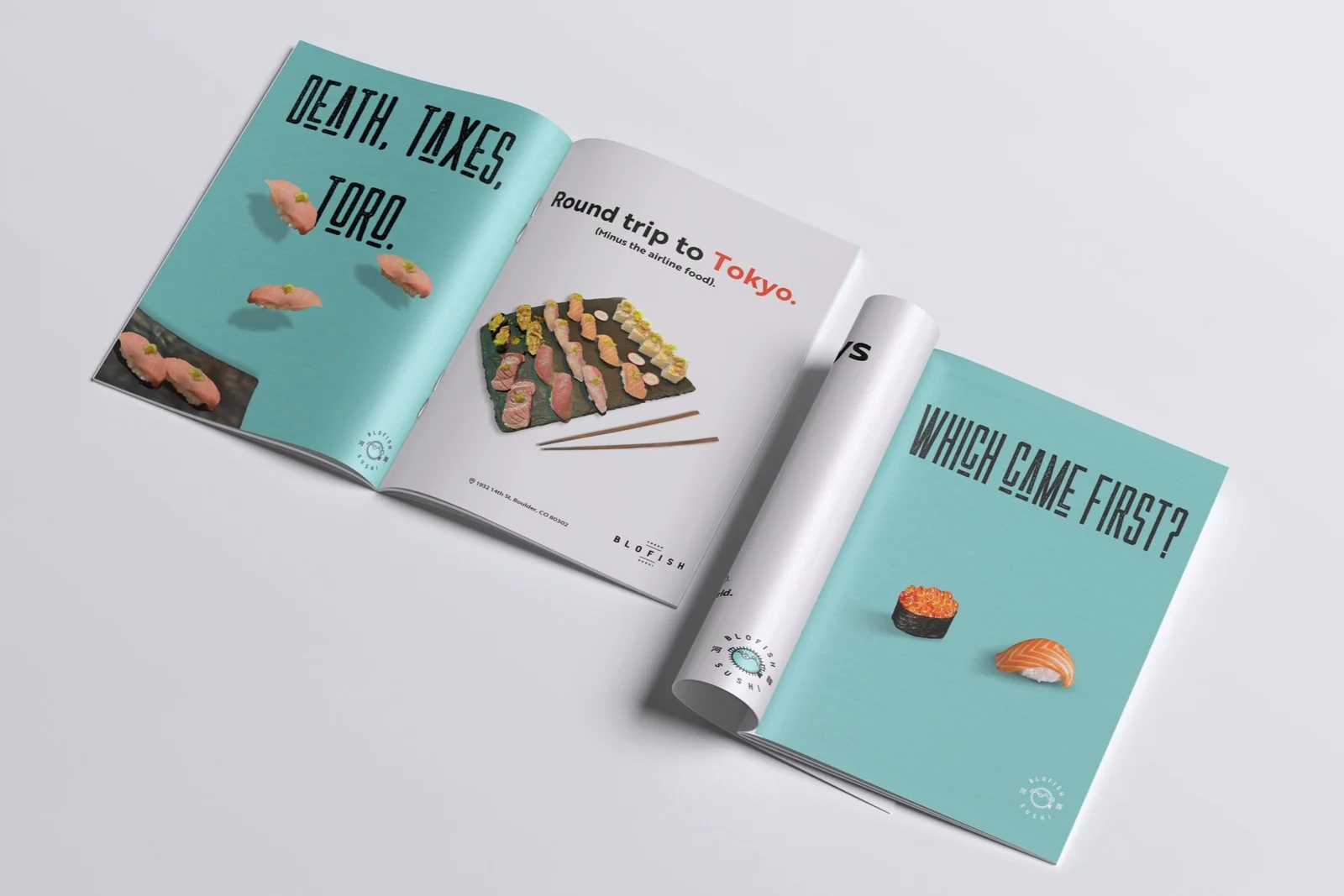 Blofish Sushi ad shown in a magazine mockup