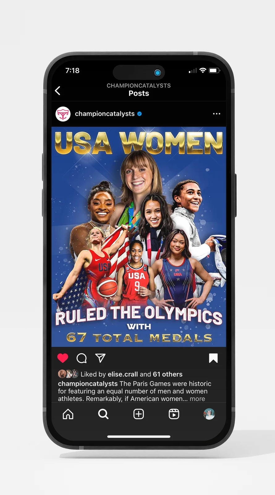 Instagram post honoring U.S.A. women who won Olympic medals