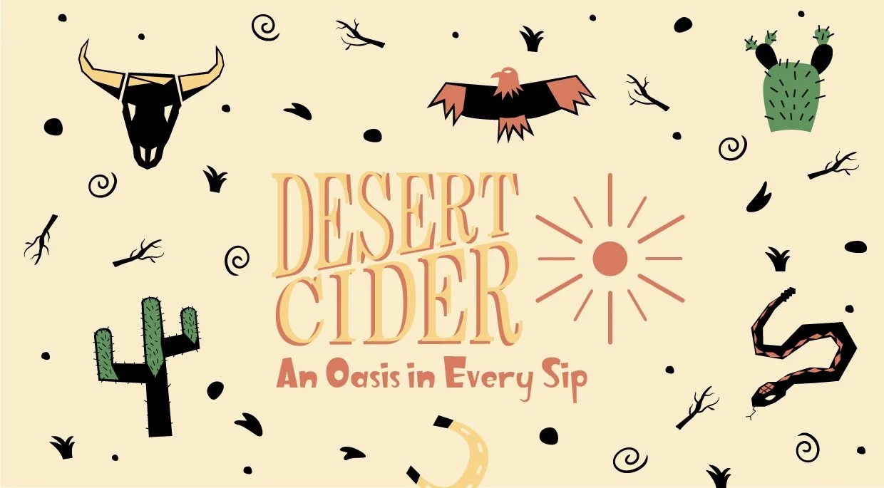 Desert Cider alternate logo with sun motif over the desert pattern