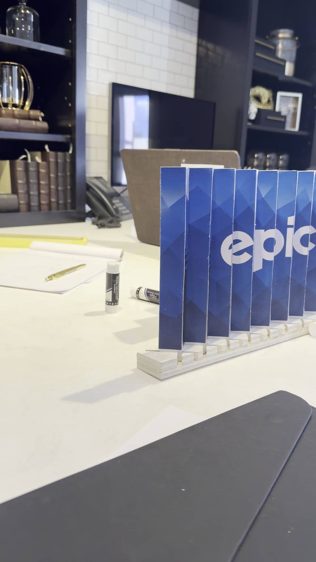 Desktop scale model showing the epic logo reveal angle