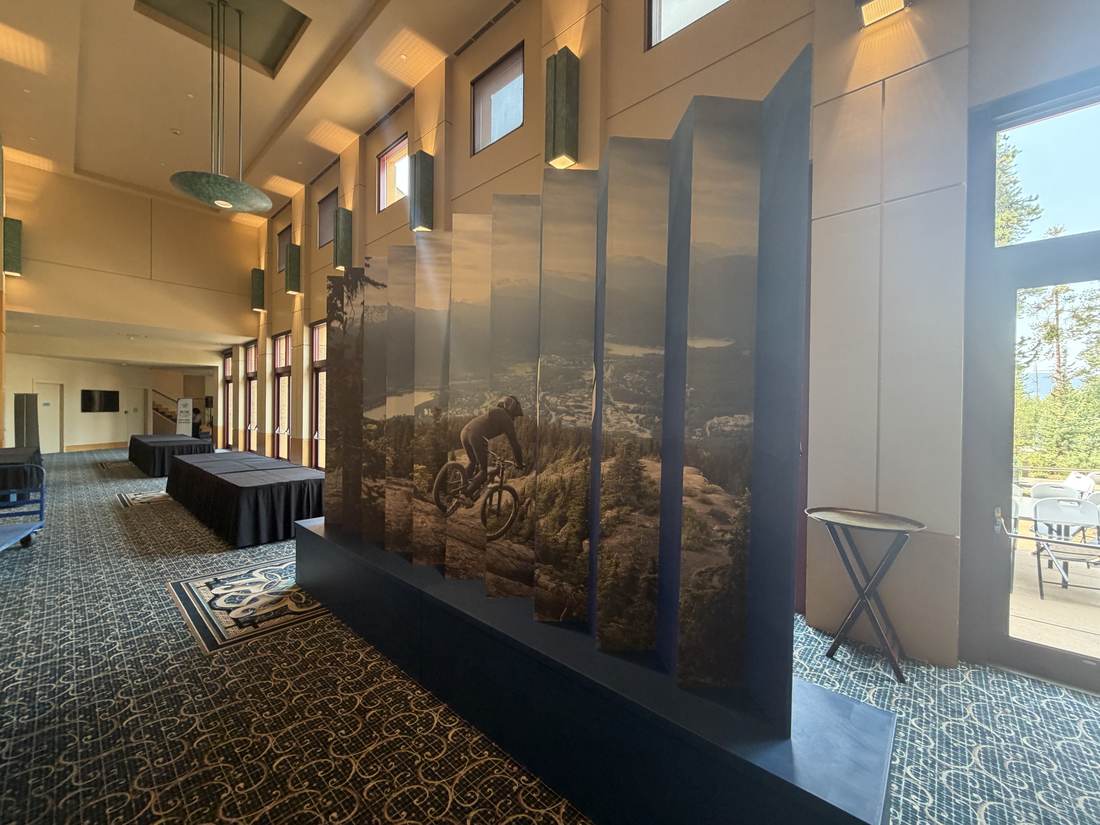 Faceted panel wall, summer mountain biking imagery