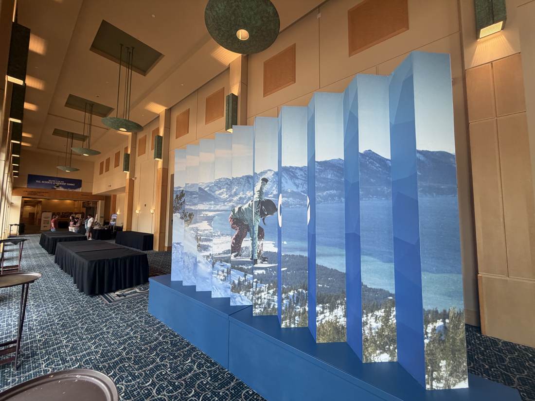 Wide lobby context shot of folded panel wall