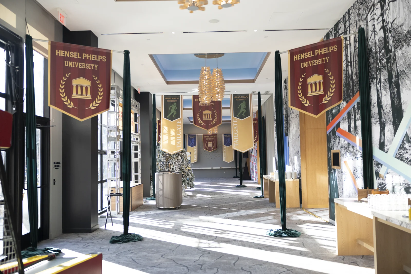 Hensel Phelps University concourse with crest banners