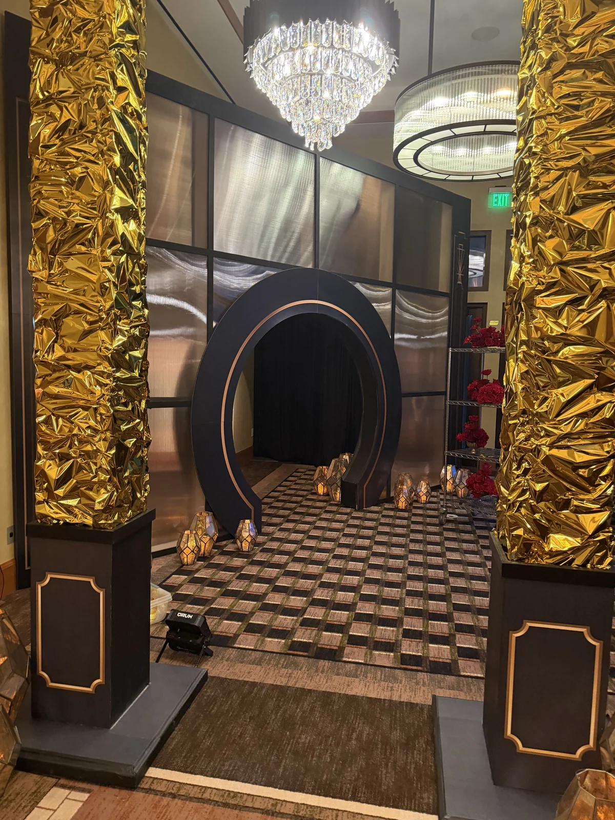 Gold pillars at the ballroom entry