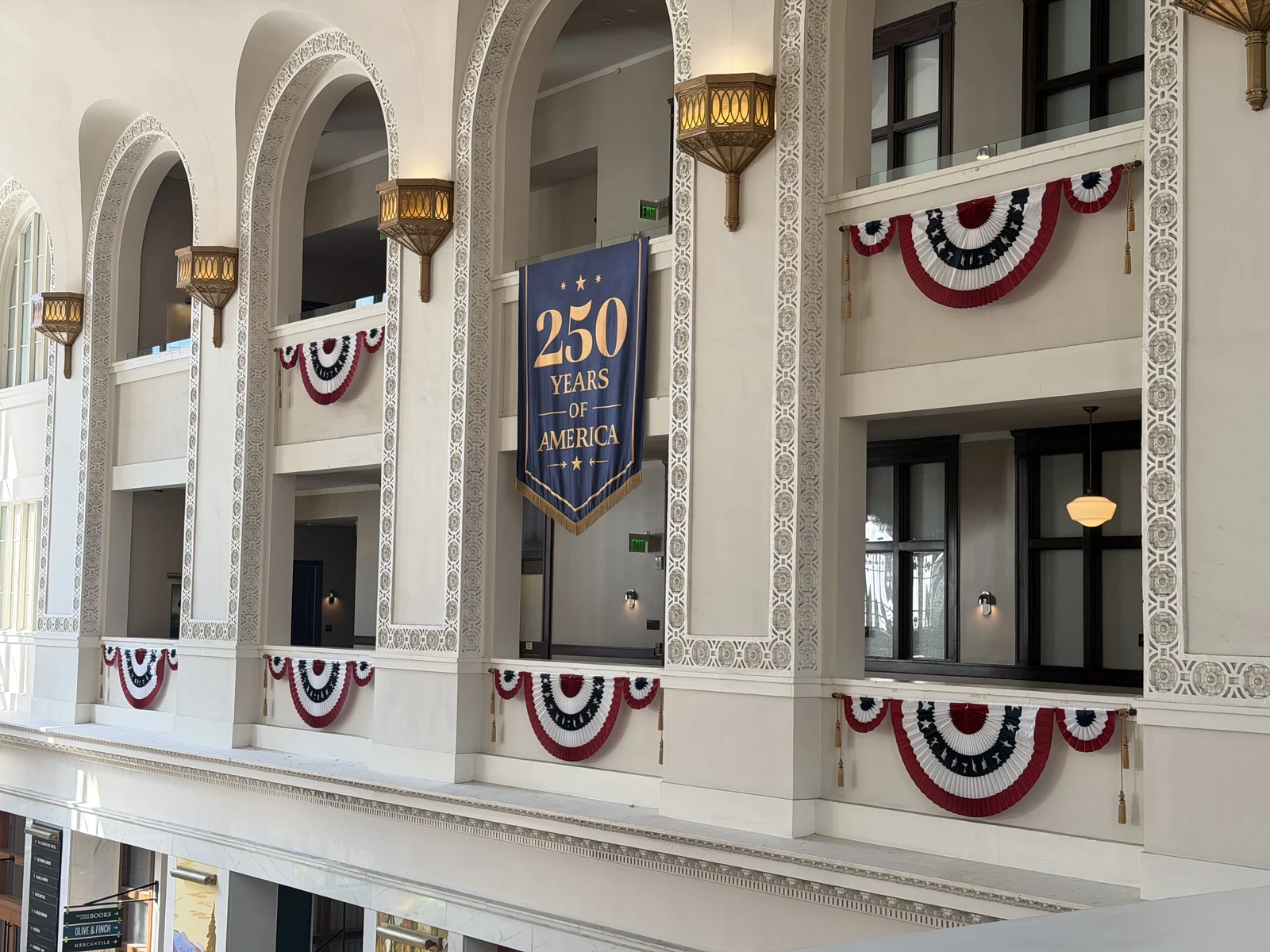 Banner detail along the arcade