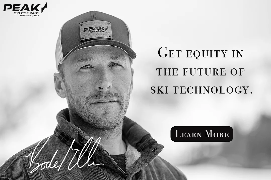 Peak Skis web banner — get equity in the future of ski technology