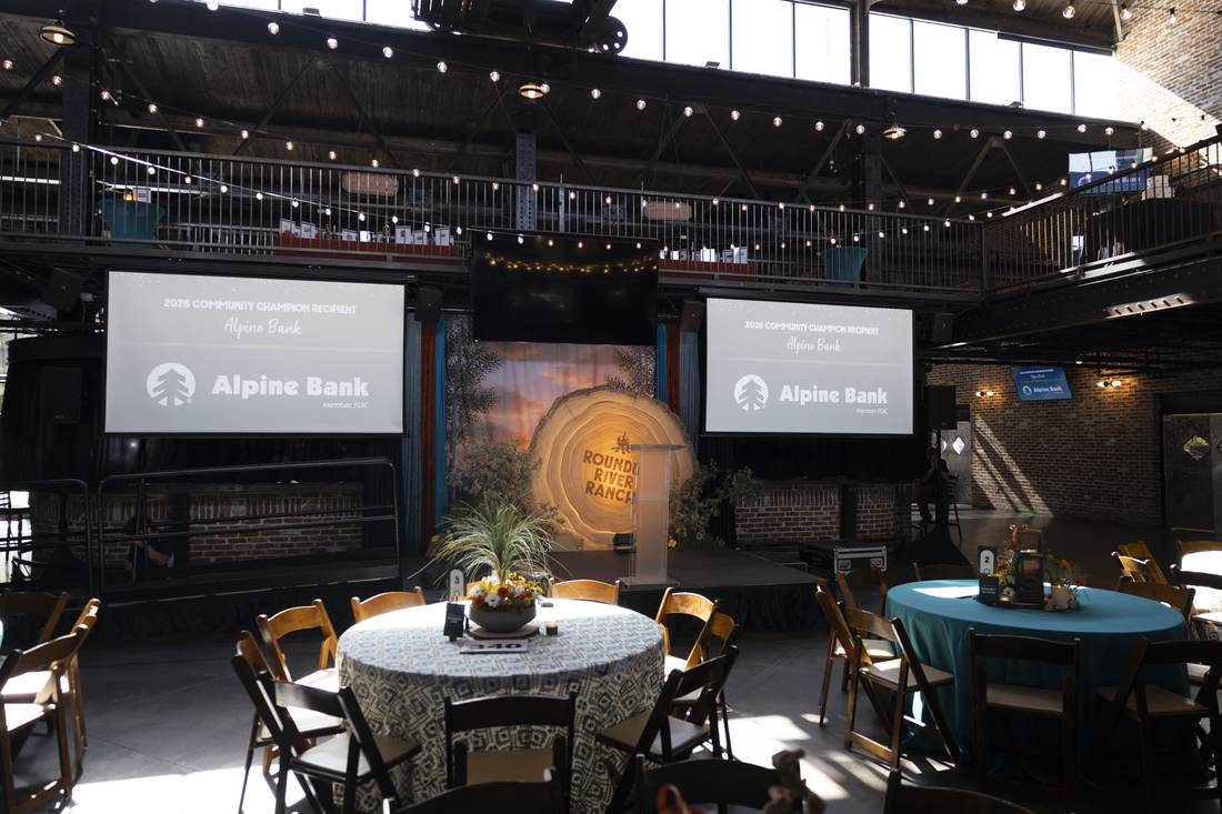 Stage piece with sponsor recognition screens, daytime