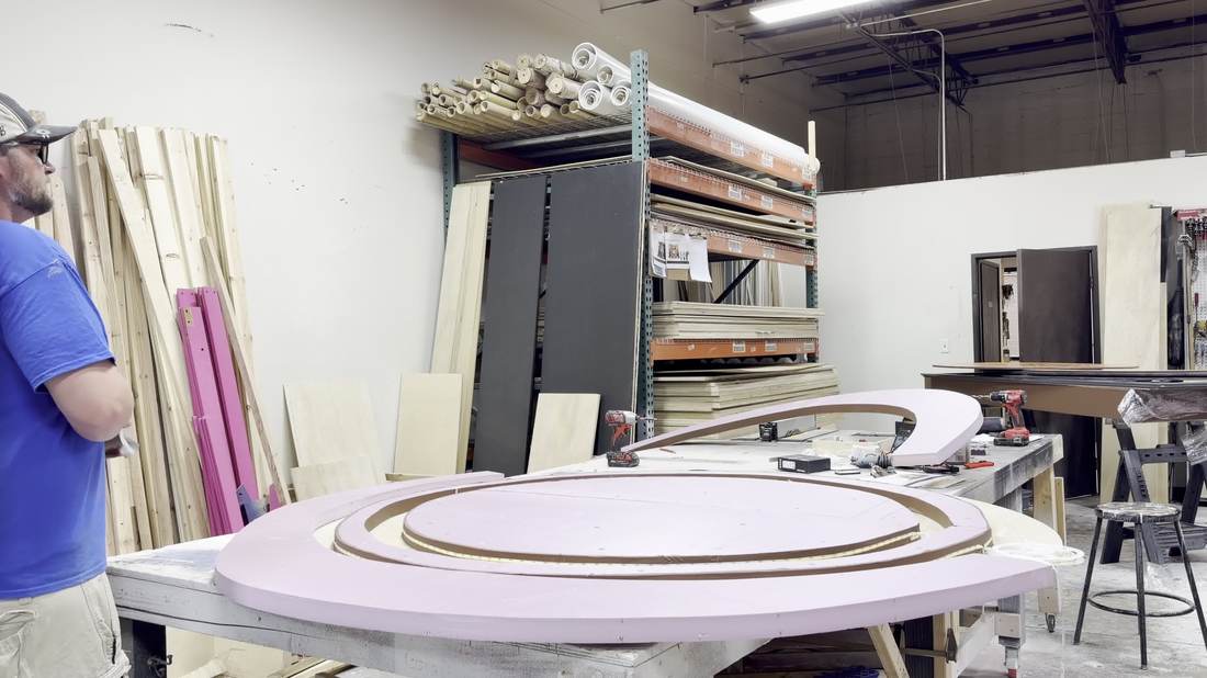 Bark-edge ring piece being fitted in the shop